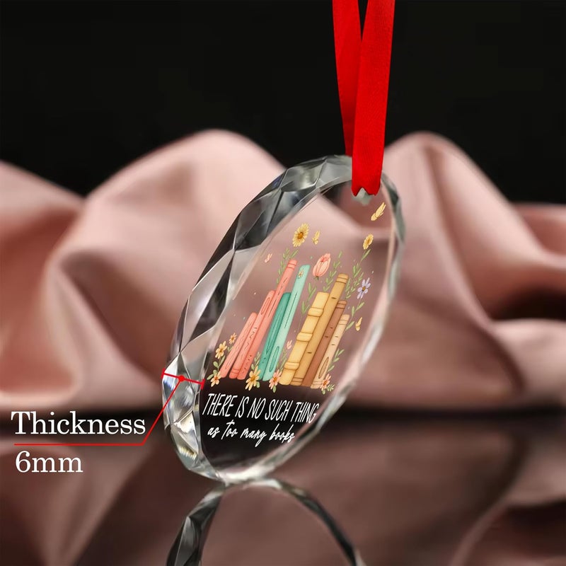 Fastpeace Book Lover Ornament – There is No Such Thing as Too Many Books – Crystal Acrylic Hanging Gift for Readers, Librarians, Teachers, Bookworms – Reading Decor Ornament 2025 - Image 3